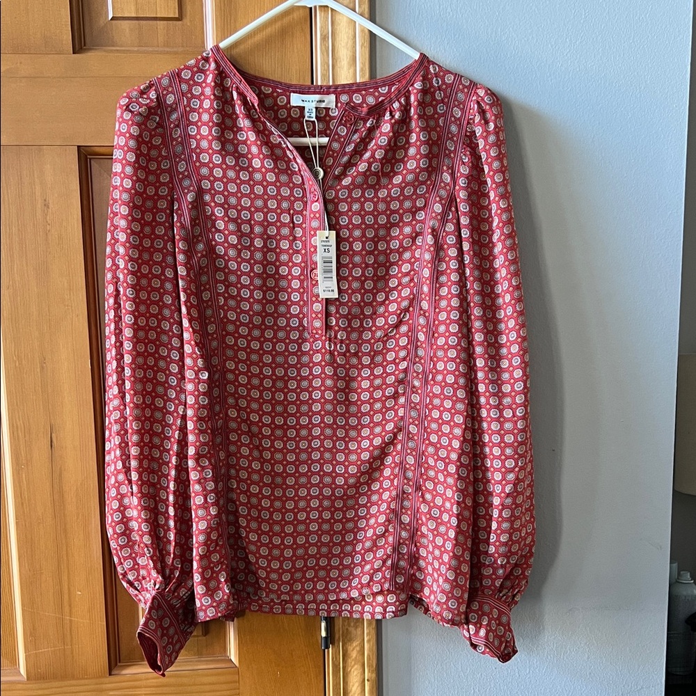 Max Studio Red Geometric Blouse